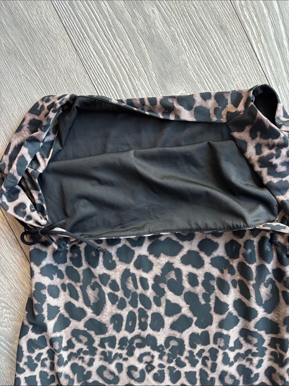 SHEIN Brown and Black Leopard Print Tie-Strap Mini Dress - Picture 3 of 6